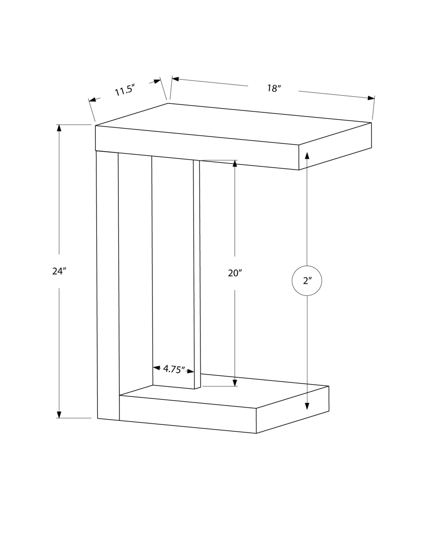 11.5" x 18" x 24" White Hollow Core Particle Board  Accent Table