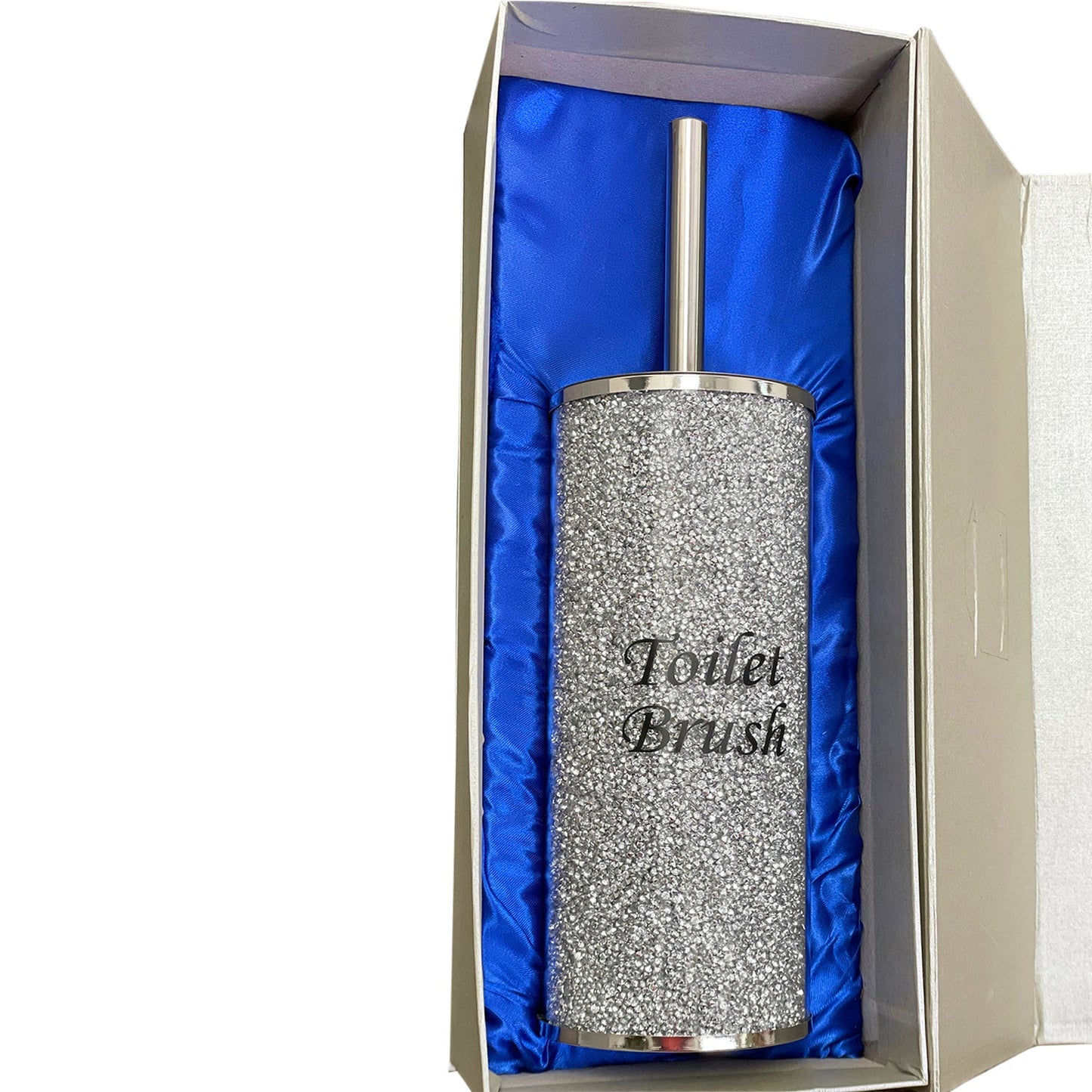 Toilet Brush Holder with Brush in Gift Box, Silver Crushed Diamond