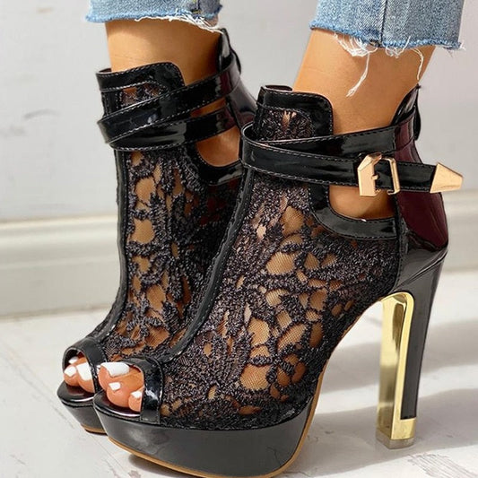 Aurora Handcrafted Hollow Lace Heels