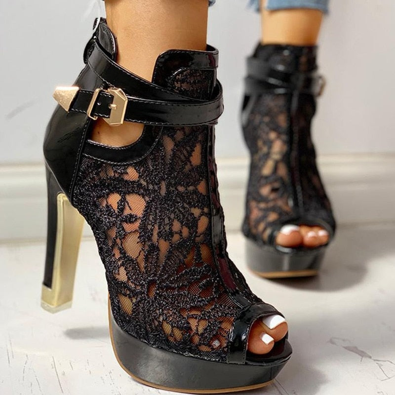 Aurora Handcrafted Hollow Lace Heels