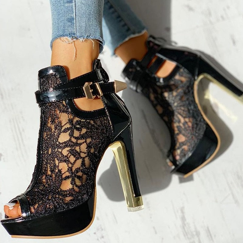 Aurora Handcrafted Hollow Lace Heels