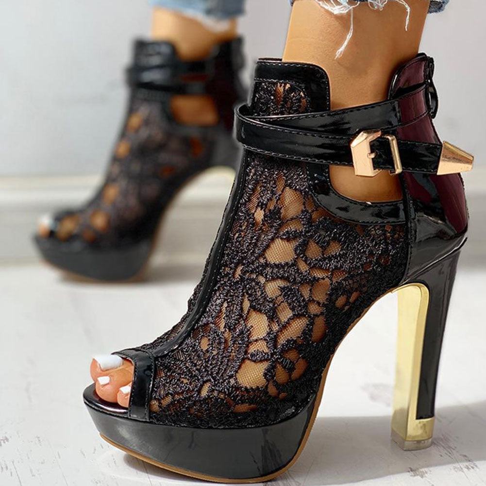 Aurora Handcrafted Hollow Lace Heels