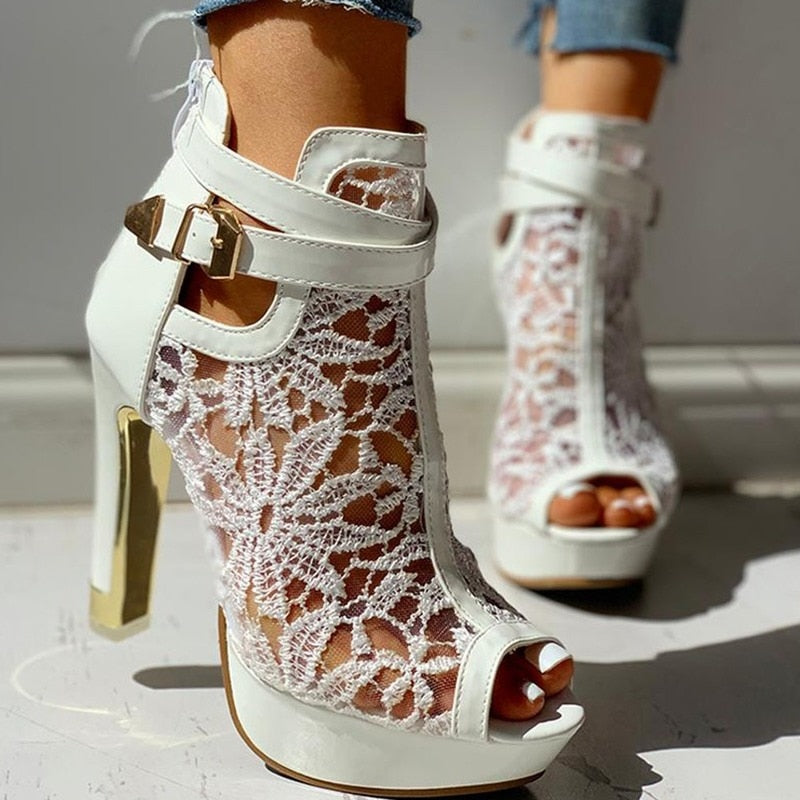 Aurora Handcrafted Hollow Lace Heels